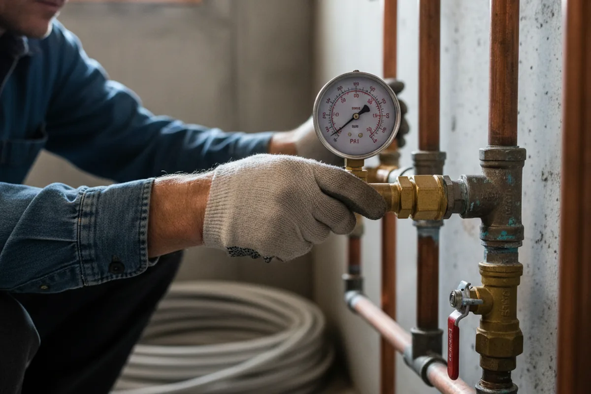 Pressure testing a repaired line during Water Line Repair in Robbins